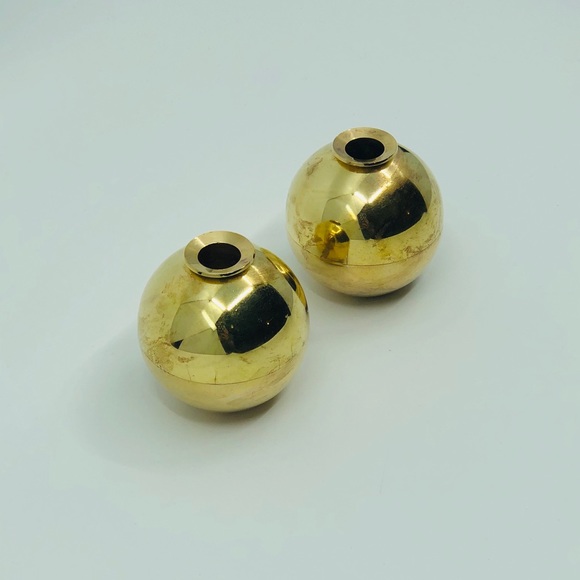 RARE Pierre Forssell Brass Globe Candle Holders - Picture 2 of 3